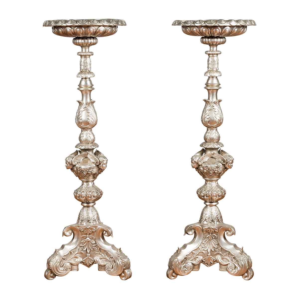 Contemporary Baroque Style Silver Plated Bronze Candlestick with Cherub Figures-1. Asian & Chinese Furniture, Art, Antiques, Vintage Home Décor for sale at FEA Home