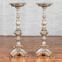 Contemporary Baroque Style Silver Plated Bronze Candlestick with Cherub Figures