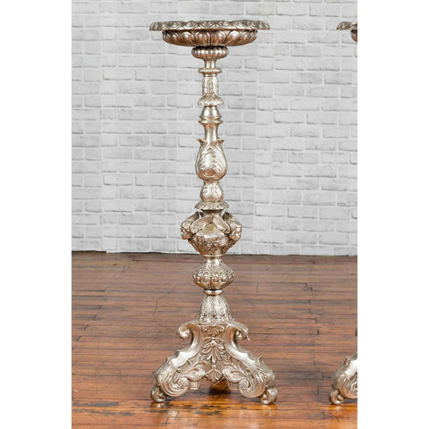 Contemporary Baroque Style Silver Plated Bronze Candlestick with Cherub Figures-YN3576-4. Asian & Chinese Furniture, Art, Antiques, Vintage Home Décor for sale at FEA Home
