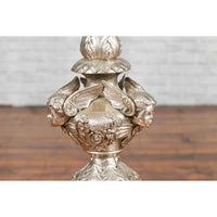 Contemporary Baroque Style Silver Plated Bronze Candlestick with Cherub Figures