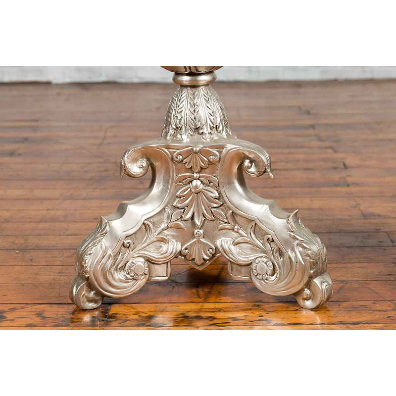 Contemporary Baroque Style Silver Plated Bronze Candlestick with Cherub Figures-YN3576-9. Asian & Chinese Furniture, Art, Antiques, Vintage Home Décor for sale at FEA Home