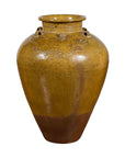 Chinese Antique Martaban Water Jar with Dragon Motifs and Ocher Glaze-1. Asian & Chinese Furniture, Art, Antiques, Vintage Home Décor for sale at FEA Home