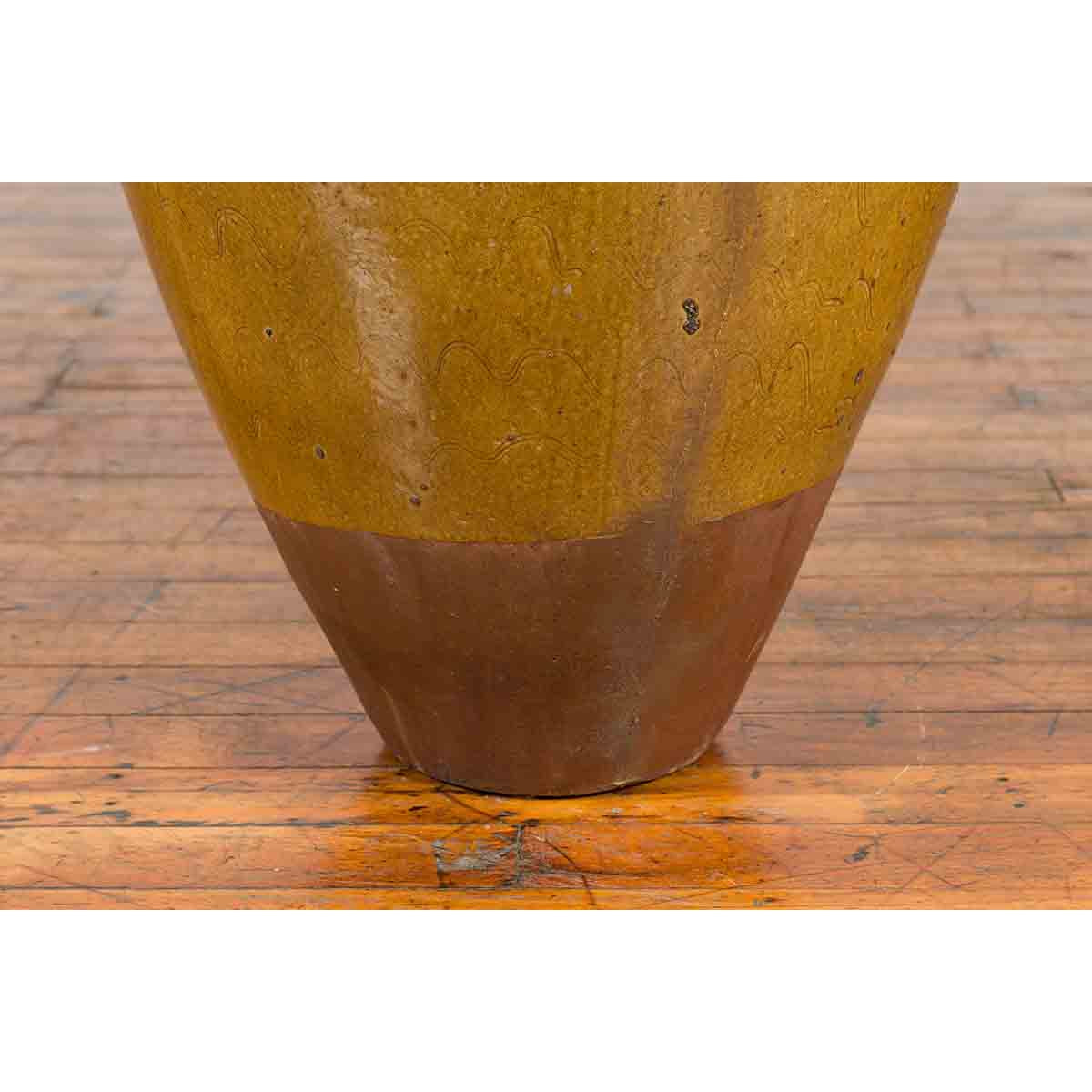 Chinese Antique Martaban Water Jar with Dragon Motifs and Ocher Glaze-7. Asian &amp; Chinese Furniture, Art, Antiques, Vintage Home Décor for sale at FEA Home