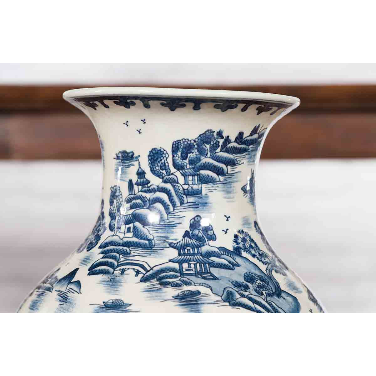 Chinese Vintage Blue and White Porcelain Vase with Landscapes and Architectures-11. Asian &amp; Chinese Furniture, Art, Antiques, Vintage Home Décor for sale at FEA Home