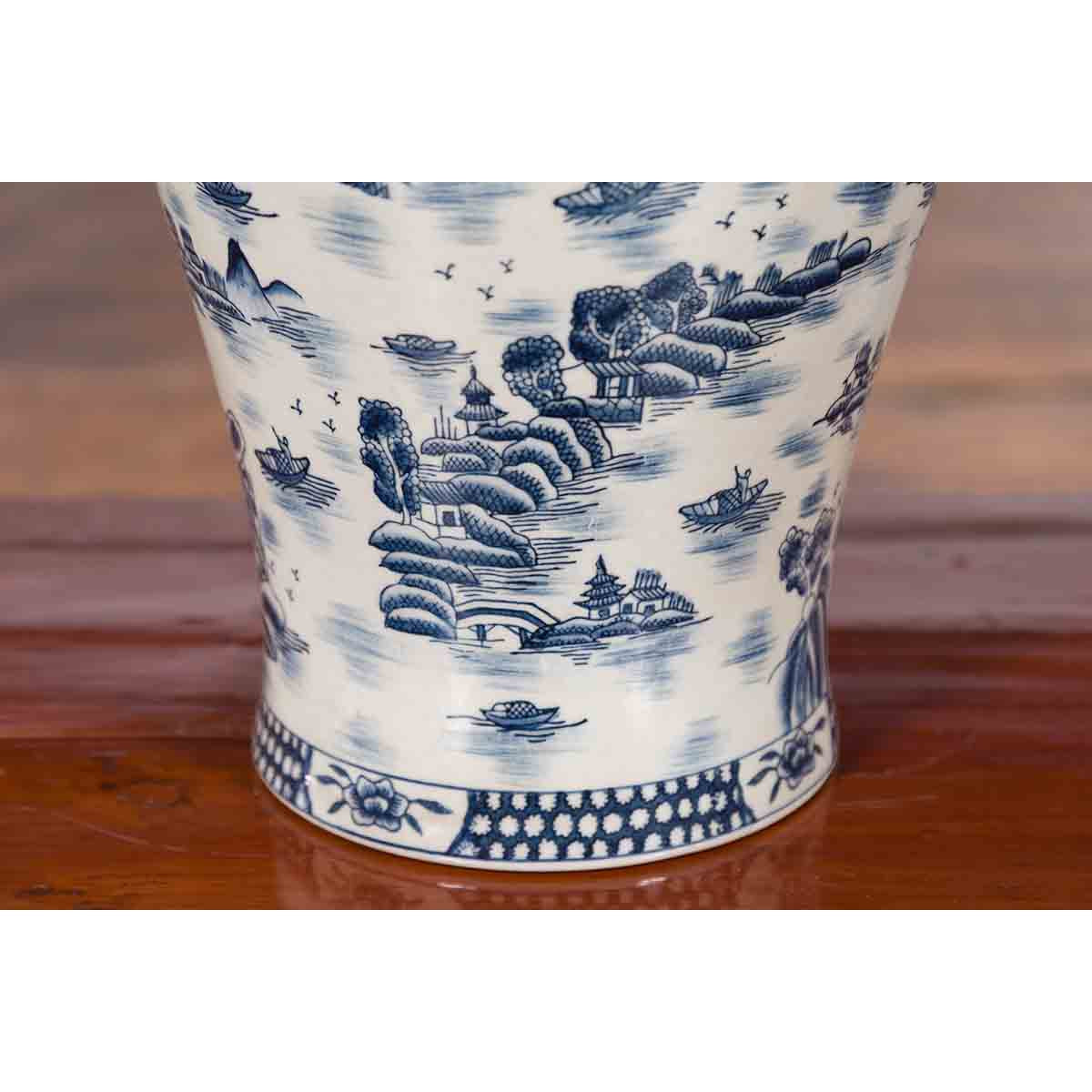 Chinese Vintage Blue and White Porcelain Vase with Landscapes and Architectures-13. Asian &amp; Chinese Furniture, Art, Antiques, Vintage Home Décor for sale at FEA Home