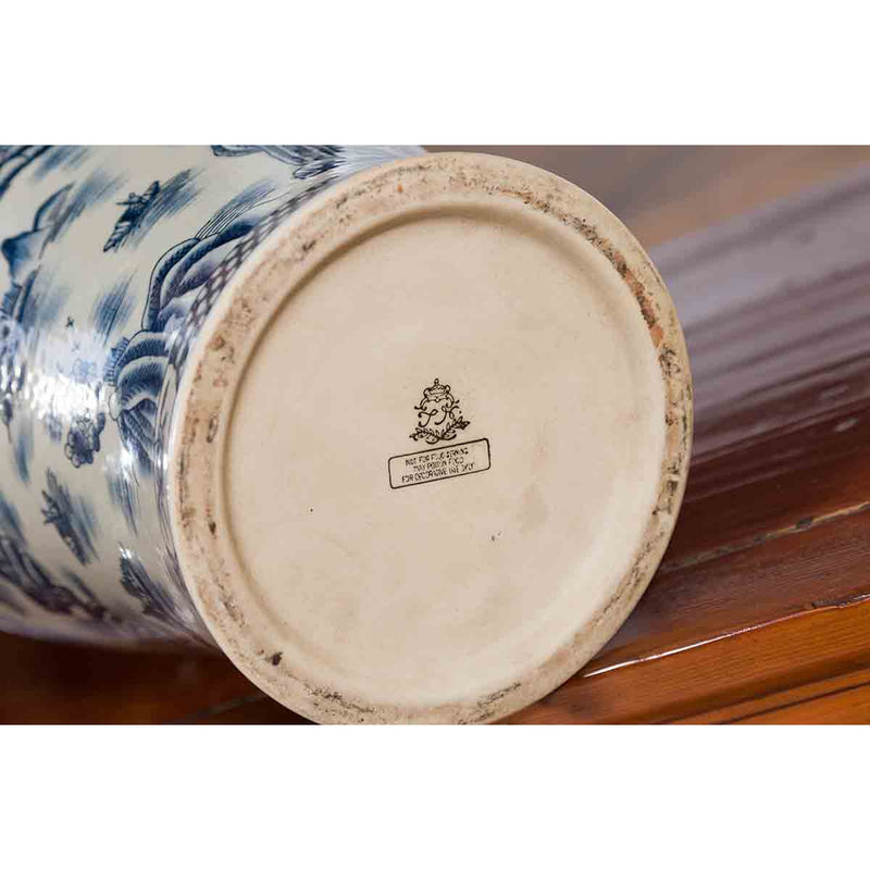 Chinese Vintage Blue and White Porcelain Vase with Landscapes and Architectures