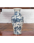 Chinese Vintage Blue and White Porcelain Vase with Landscapes and Architectures-4. Asian & Chinese Furniture, Art, Antiques, Vintage Home Décor for sale at FEA Home