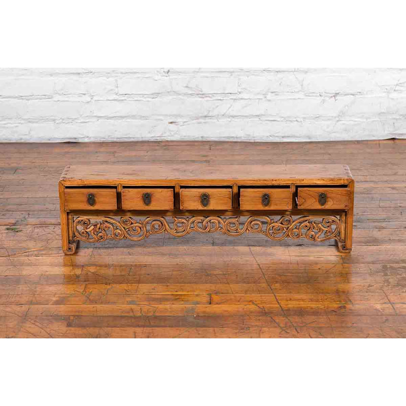 Chinese Qing Dynasty 19th Century Low Kang Cabinet with Carved Scrolling Apron-11. Asian & Chinese Furniture, Art, Antiques, Vintage Home Décor for sale at FEA Home
