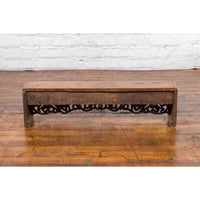 Chinese Qing Dynasty 19th Century Low Kang Cabinet with Carved Scrolling Apron