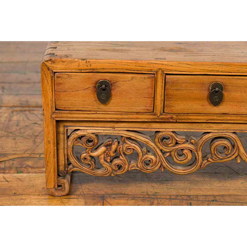 Chinese Qing Dynasty 19th Century Low Kang Cabinet with Carved Scrolling Apron-16. Asian & Chinese Furniture, Art, Antiques, Vintage Home Décor for sale at FEA Home