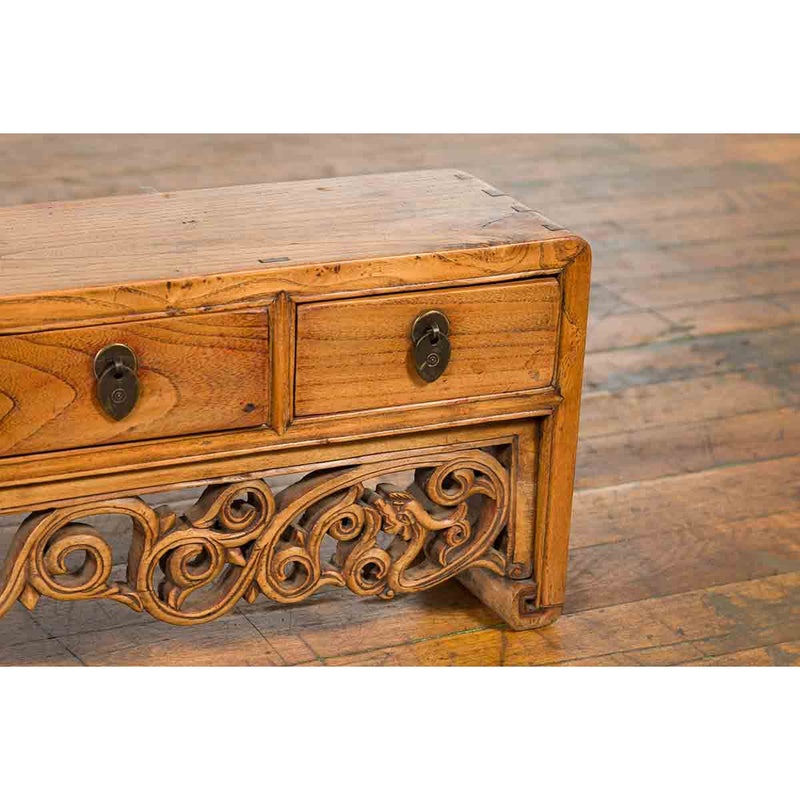 Chinese Qing Dynasty 19th Century Low Kang Cabinet with Carved Scrolling Apron-17. Asian & Chinese Furniture, Art, Antiques, Vintage Home Décor for sale at FEA Home