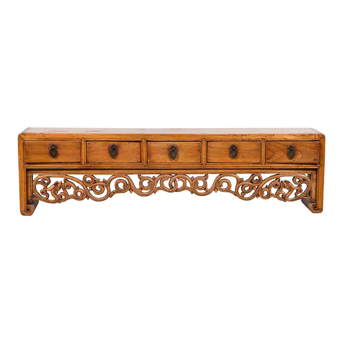 Chinese Qing Dynasty 19th Century Low Kang Cabinet with Carved Scrolling Apron-1. Asian & Chinese Furniture, Art, Antiques, Vintage Home Décor for sale at FEA Home