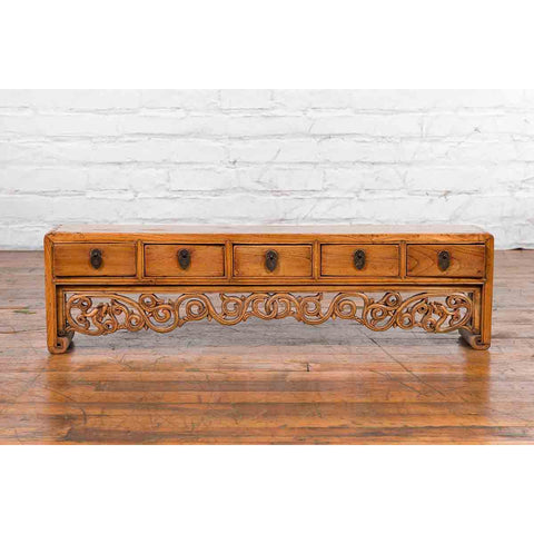 Chinese Qing Dynasty 19th Century Low Kang Cabinet with Carved Scrolling Apron-2. Asian & Chinese Furniture, Art, Antiques, Vintage Home Décor for sale at FEA Home