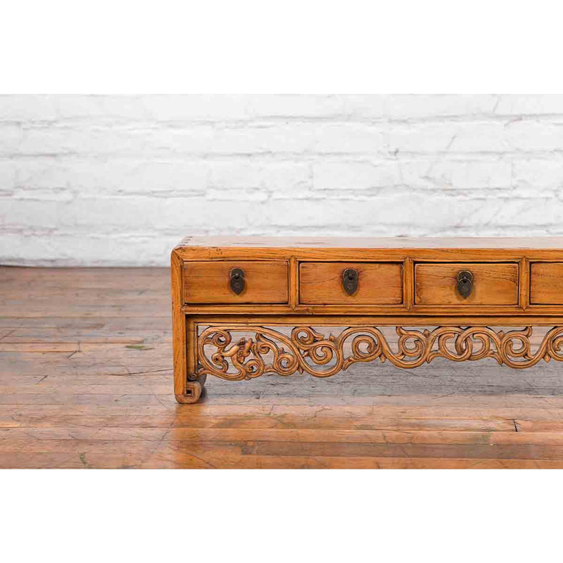 Chinese Qing Dynasty 19th Century Low Kang Cabinet with Carved Scrolling Apron-6. Asian & Chinese Furniture, Art, Antiques, Vintage Home Décor for sale at FEA Home