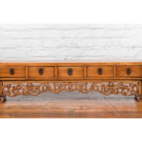 Chinese Qing Dynasty 19th Century Low Kang Cabinet with Carved Scrolling Apron-8. Asian & Chinese Furniture, Art, Antiques, Vintage Home Décor for sale at FEA Home