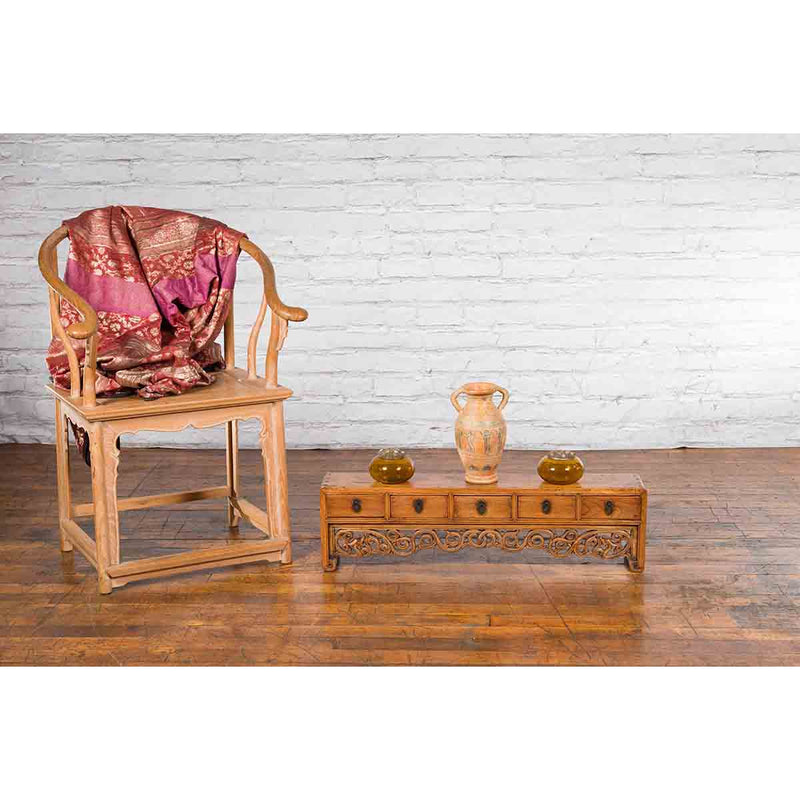 Chinese Qing Dynasty 19th Century Low Kang Cabinet with Carved Scrolling Apron-3. Asian & Chinese Furniture, Art, Antiques, Vintage Home Décor for sale at FEA Home