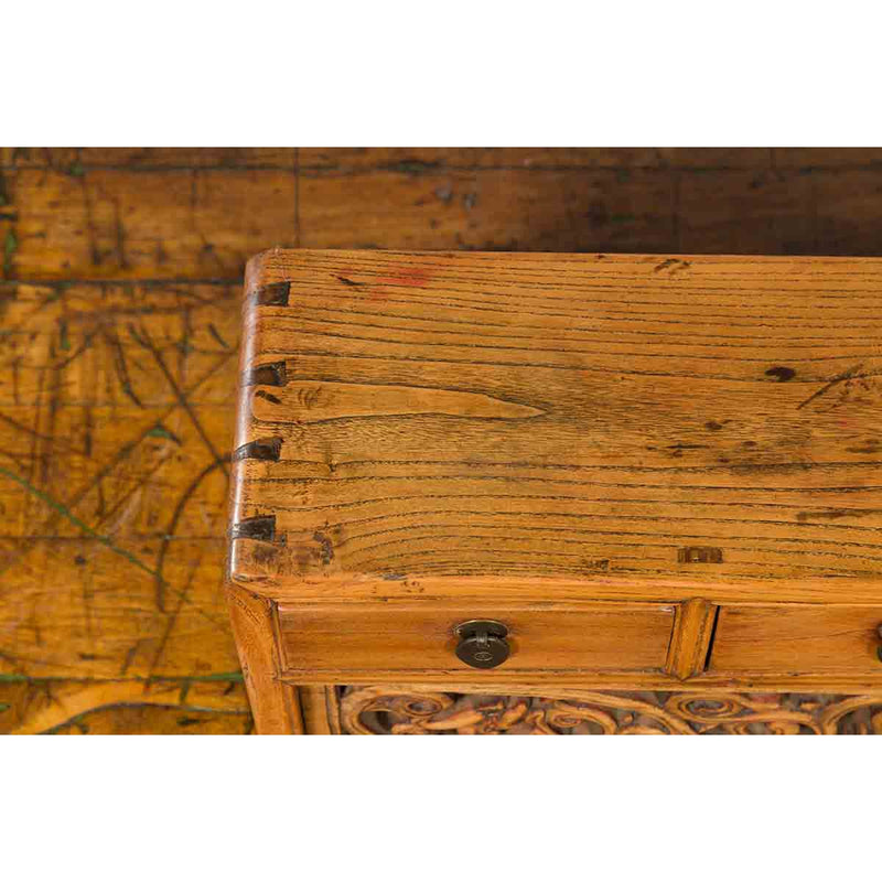 Chinese Qing Dynasty 19th Century Low Kang Cabinet with Carved Scrolling Apron-10. Asian & Chinese Furniture, Art, Antiques, Vintage Home Décor for sale at FEA Home
