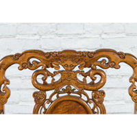 Chinese Antique Carved Wood Armchair with Medallion, Mythical Animal and Clouds