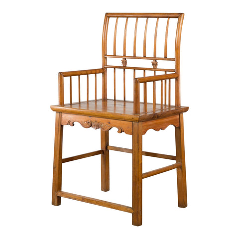 Chinese Qing Dynasty Period 19th Century Elmwood Armchair with Hand-Carved Apron-1. Asian & Chinese Furniture, Art, Antiques, Vintage Home Décor for sale at FEA Home