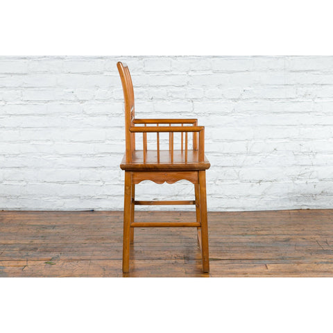 Chinese Qing Dynasty Period 19th Century Elmwood Armchair with Hand-Carved Apron-10. Asian & Chinese Furniture, Art, Antiques, Vintage Home Décor for sale at FEA Home