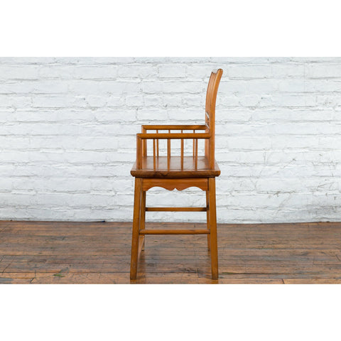 Chinese Qing Dynasty Period 19th Century Elmwood Armchair with Hand-Carved Apron-14. Asian & Chinese Furniture, Art, Antiques, Vintage Home Décor for sale at FEA Home