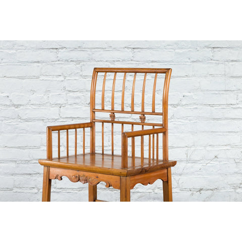 Chinese Qing Dynasty Period 19th Century Elmwood Armchair with Hand-Carved Apron-16. Asian & Chinese Furniture, Art, Antiques, Vintage Home Décor for sale at FEA Home