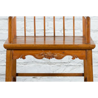 Chinese Qing Dynasty Period 19th Century Elmwood Armchair with Hand-Carved Apron