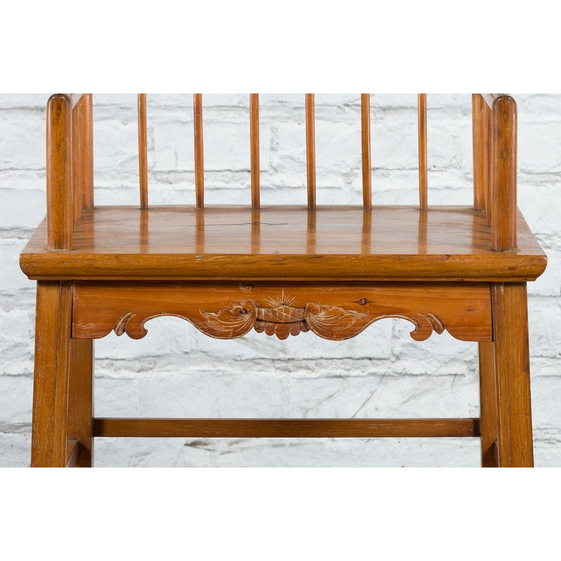Chinese Qing Dynasty Period 19th Century Elmwood Armchair with Hand-Carved Apron-18. Asian & Chinese Furniture, Art, Antiques, Vintage Home Décor for sale at FEA Home