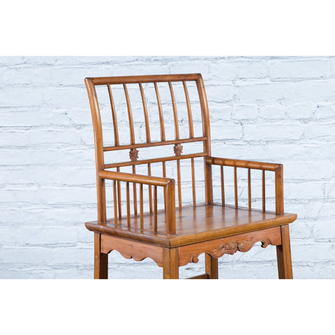 Chinese Qing Dynasty Period 19th Century Elmwood Armchair with Hand-Carved Apron-8. Asian & Chinese Furniture, Art, Antiques, Vintage Home Décor for sale at FEA Home