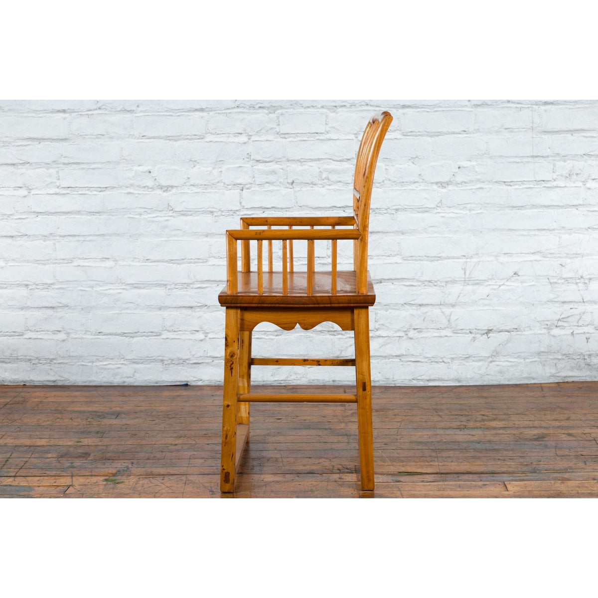 Chinese Qing Dynasty Period 19th Century Elmwood Armchair with Hand-Carved Apron-5. Asian &amp; Chinese Furniture, Art, Antiques, Vintage Home Décor for sale at FEA Home