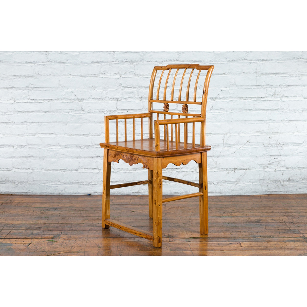 Chinese Qing Dynasty Period 19th Century Elmwood Armchair with Hand-Carved Apron-4. Asian &amp; Chinese Furniture, Art, Antiques, Vintage Home Décor for sale at FEA Home