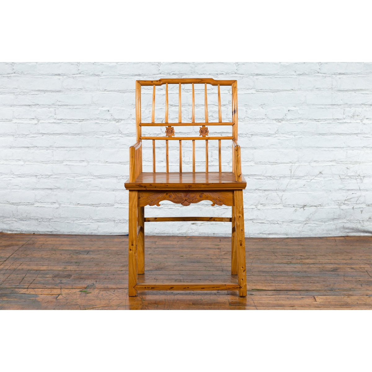 Chinese Qing Dynasty Period 19th Century Elmwood Armchair with Hand-Carved Apron-8. Asian &amp; Chinese Furniture, Art, Antiques, Vintage Home Décor for sale at FEA Home