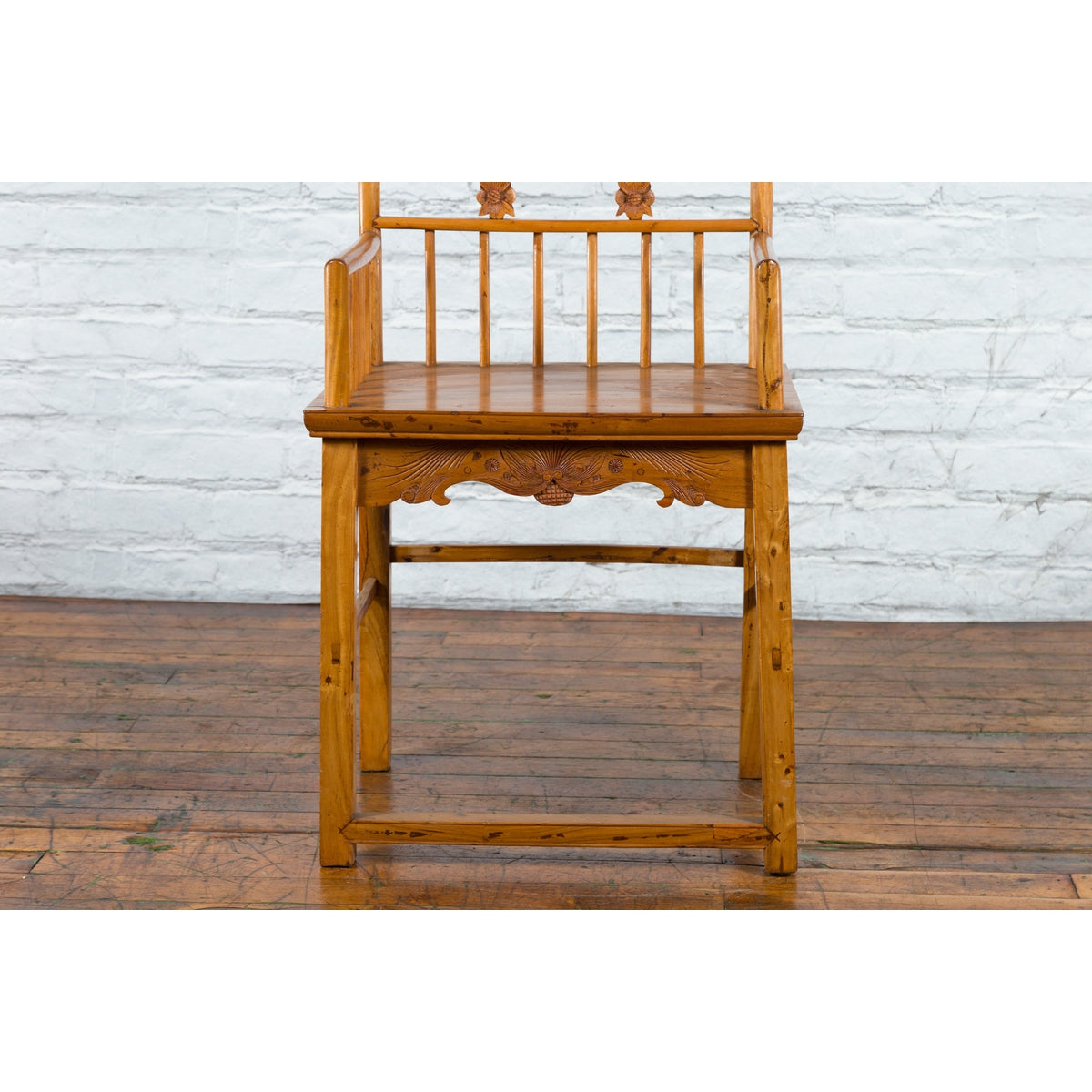 Chinese Qing Dynasty Period 19th Century Elmwood Armchair with Hand-Carved Apron-10. Asian &amp; Chinese Furniture, Art, Antiques, Vintage Home Décor for sale at FEA Home
