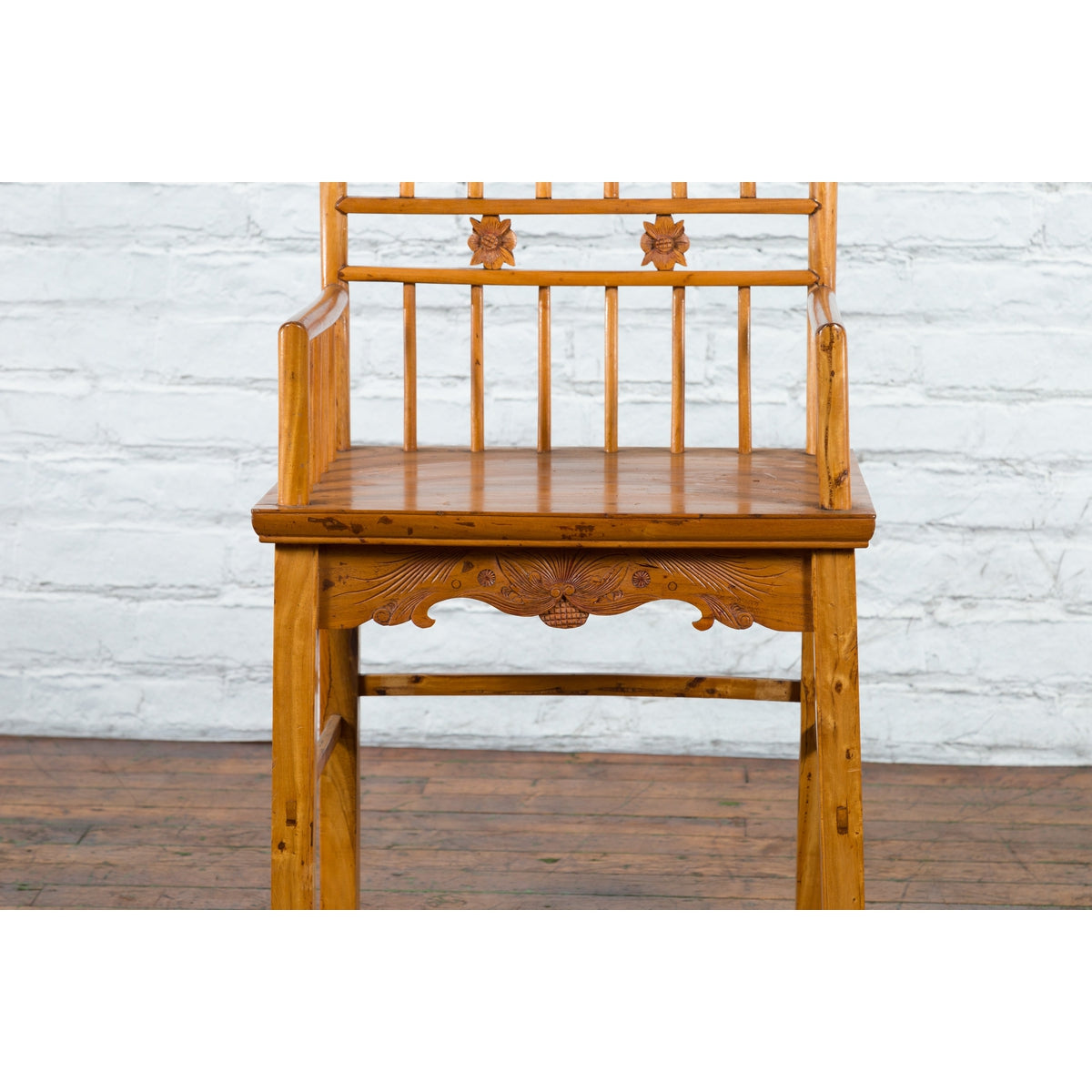 Chinese Qing Dynasty Period 19th Century Elmwood Armchair with Hand-Carved Apron-11. Asian &amp; Chinese Furniture, Art, Antiques, Vintage Home Décor for sale at FEA Home