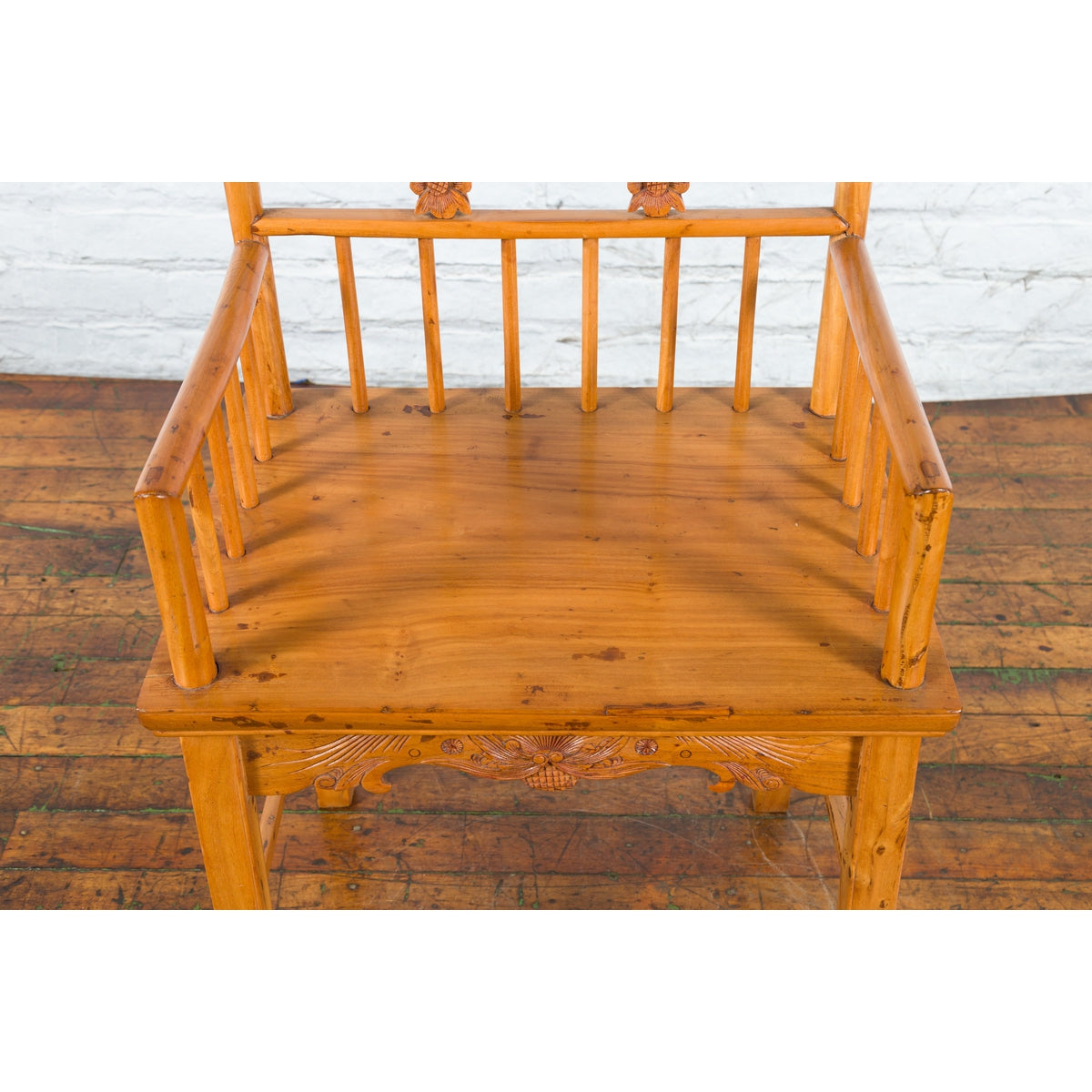 Chinese Qing Dynasty Period 19th Century Elmwood Armchair with Hand-Carved Apron-14. Asian &amp; Chinese Furniture, Art, Antiques, Vintage Home Décor for sale at FEA Home