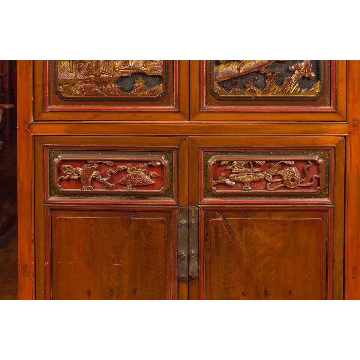 Chinese Ming Dynasty Style Cabinet with Gilt Carved Court and Work Scenes-5. Asian &amp; Chinese Furniture, Art, Antiques, Vintage Home Décor for sale at FEA Home