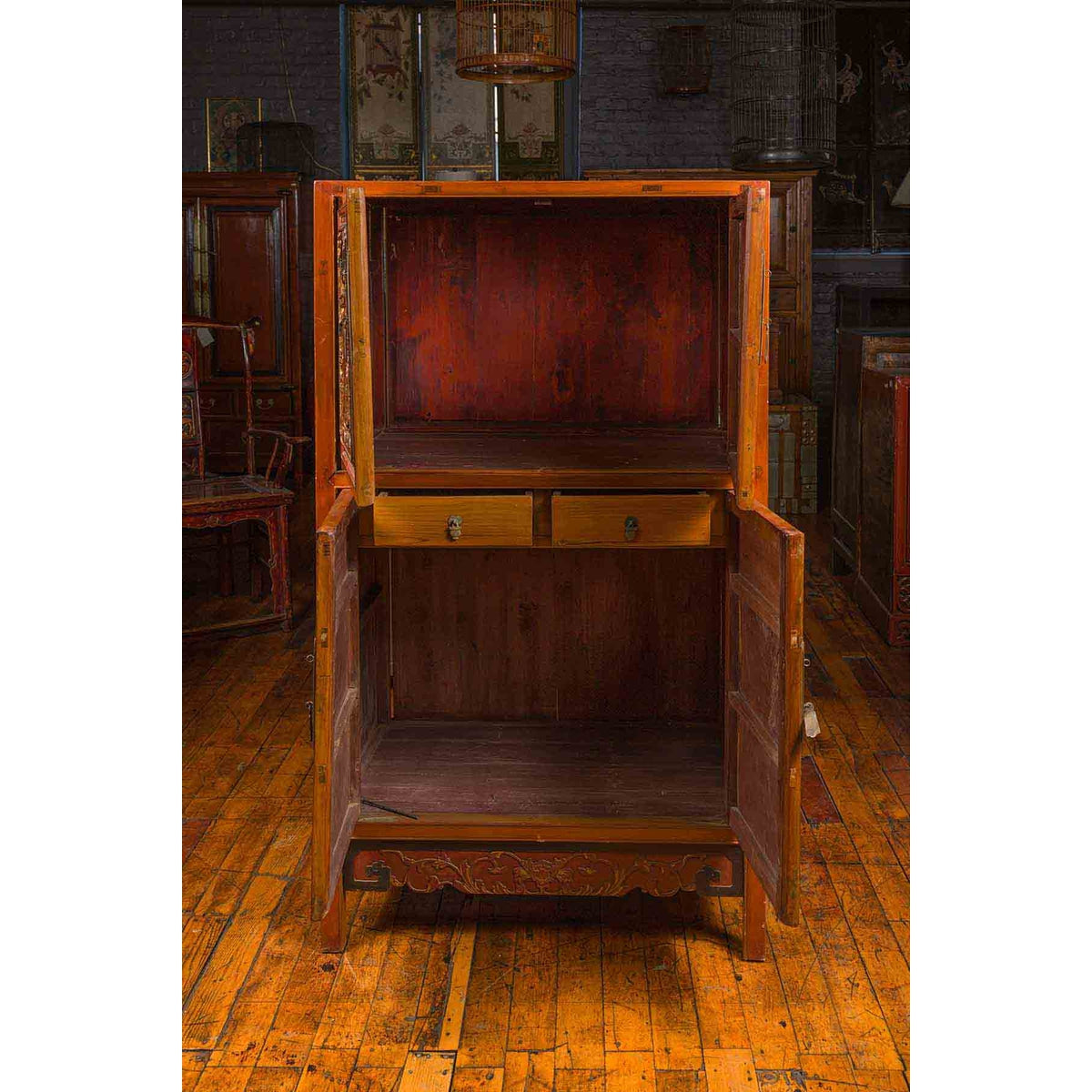 Chinese Ming Dynasty Style Cabinet with Gilt Carved Court and Work Scenes-10. Asian &amp; Chinese Furniture, Art, Antiques, Vintage Home Décor for sale at FEA Home