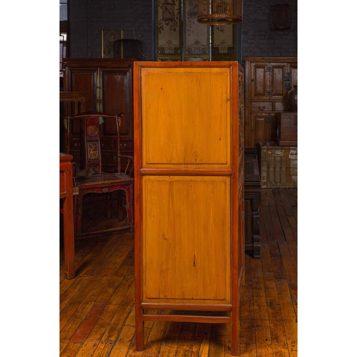 Chinese Ming Dynasty Style Cabinet with Gilt Carved Court and Work Scenes-7. Asian &amp; Chinese Furniture, Art, Antiques, Vintage Home Décor for sale at FEA Home