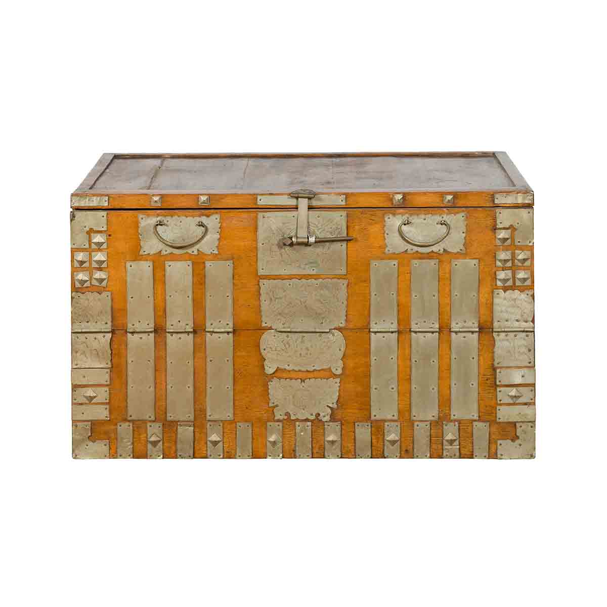 Korean Early 20th Century Storage Chest with Silver Plated Brass Hardware-1. Asian & Chinese Furniture, Art, Antiques, Vintage Home Décor for sale at FEA Home