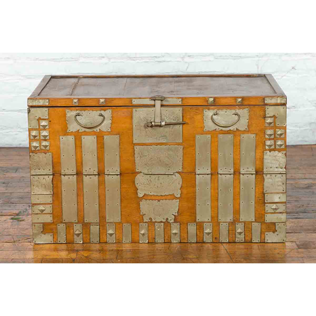 Korean Early 20th Century Storage Chest with Silver Plated Brass Hardware-2. Asian & Chinese Furniture, Art, Antiques, Vintage Home Décor for sale at FEA Home