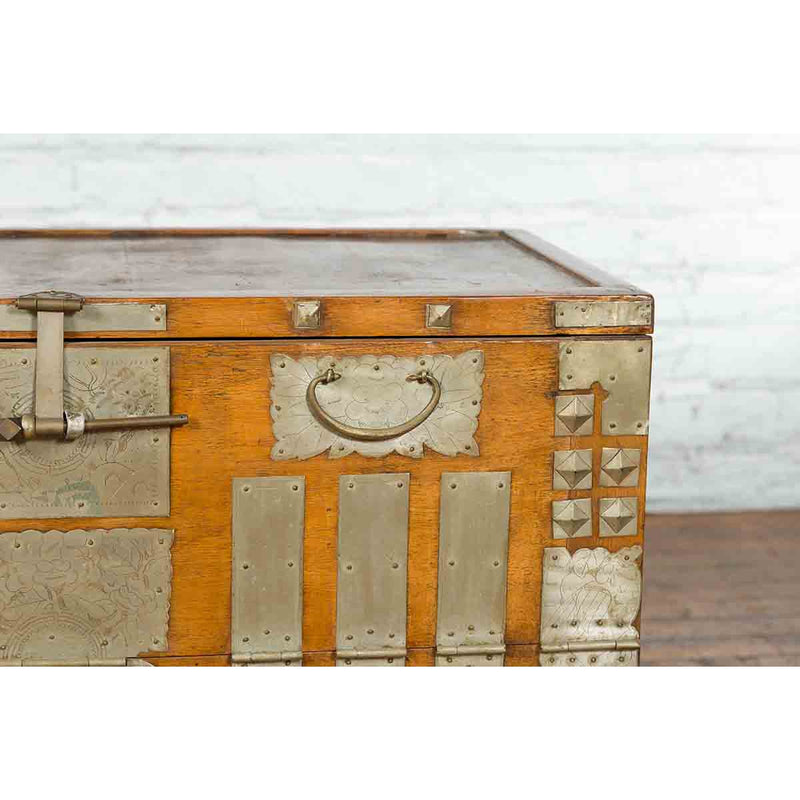 Korean Early 20th Century Storage Chest with Silver Plated Brass Hardware-8. Asian & Chinese Furniture, Art, Antiques, Vintage Home Décor for sale at FEA Home