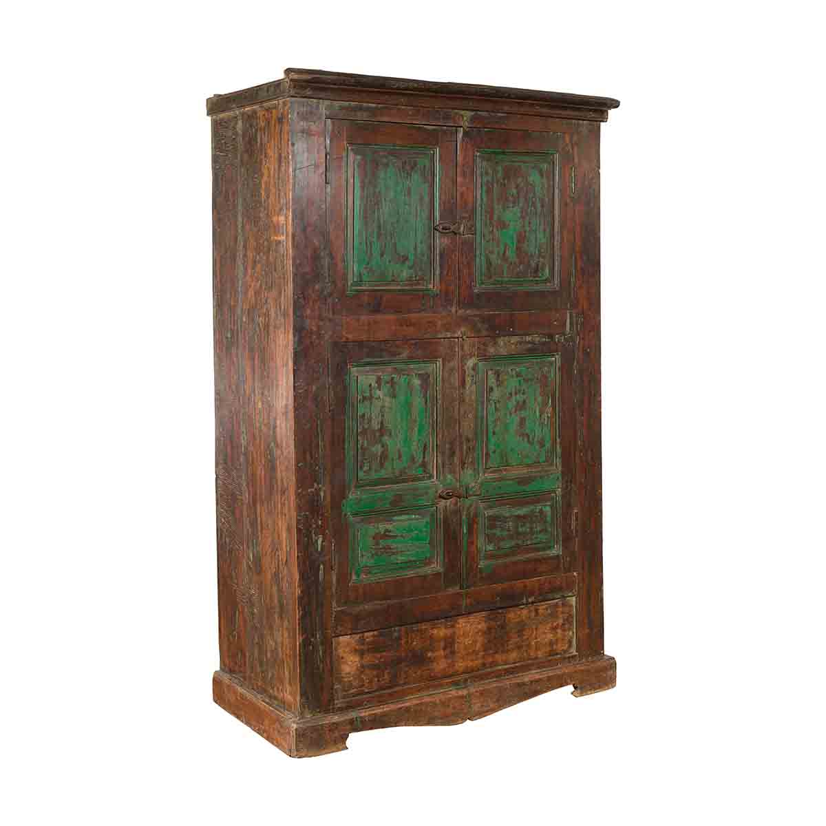 19th Century Goan Cabinet with Pairs of Double Doors and Green Painted Panels-1. Asian & Chinese Furniture, Art, Antiques, Vintage Home Décor for sale at FEA Home
