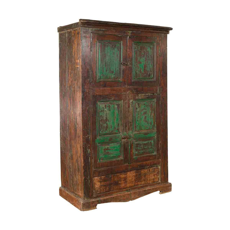 19th Century Goan Cabinet with Pairs of Double Doors and Green Painted Panels-YN3681-1. Asian & Chinese Furniture, Art, Antiques, Vintage Home Décor for sale at FEA Home