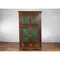 19th Century Goan Cabinet with Pairs of Double Doors and Green Painted Panels