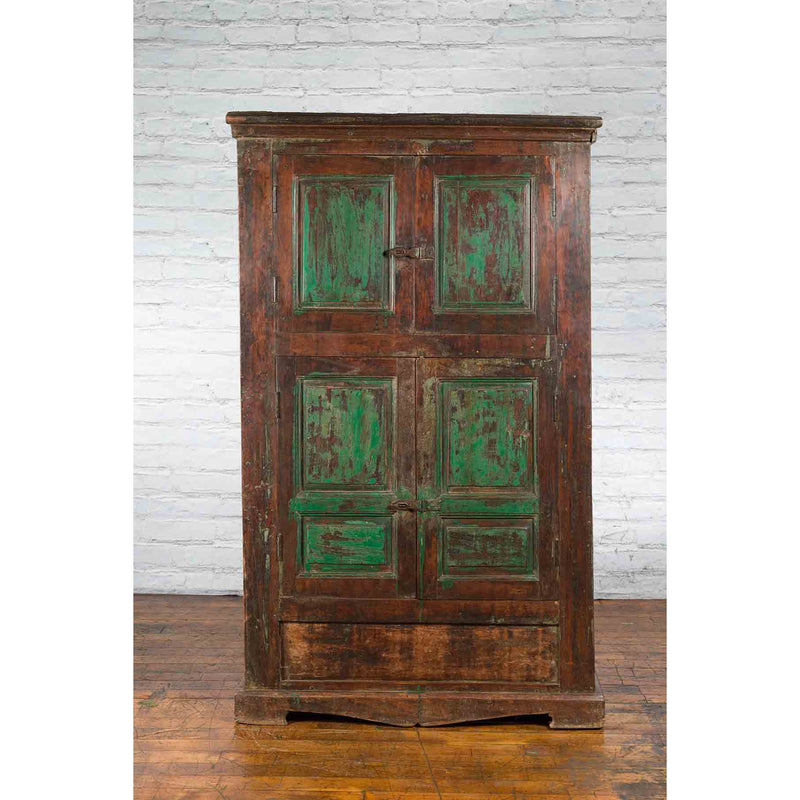 19th Century Goan Cabinet with Pairs of Double Doors and Green Painted Panels-YN3681-5. Asian & Chinese Furniture, Art, Antiques, Vintage Home Décor for sale at FEA Home