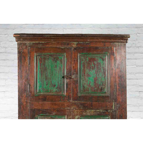 19th Century Goan Cabinet with Pairs of Double Doors and Green Painted Panels-YN3681-6. Asian & Chinese Furniture, Art, Antiques, Vintage Home Décor for sale at FEA Home