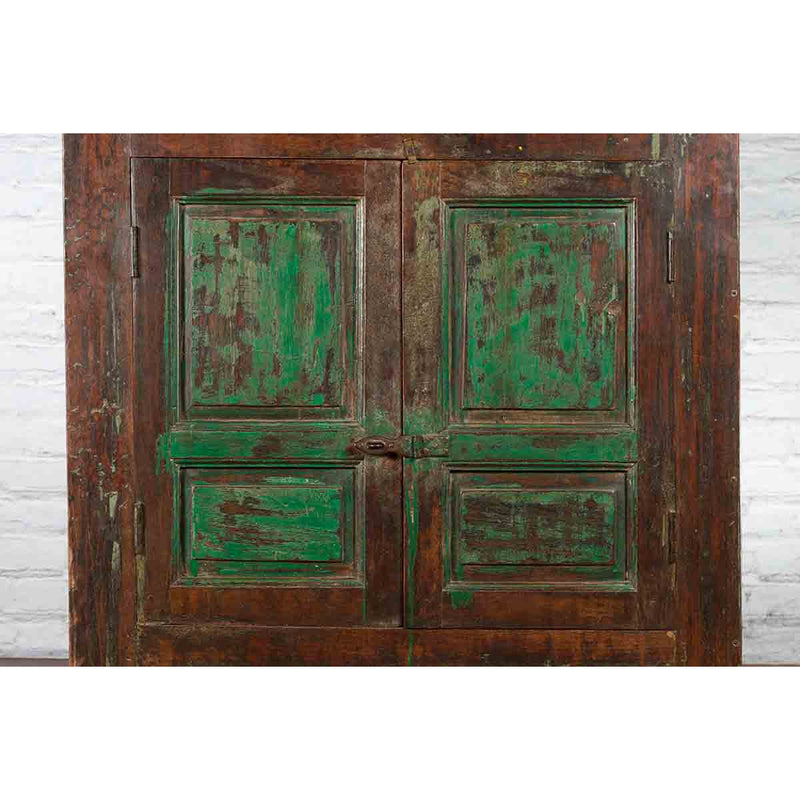 19th Century Goan Cabinet with Pairs of Double Doors and Green Painted Panels-YN3681-7. Asian & Chinese Furniture, Art, Antiques, Vintage Home Décor for sale at FEA Home