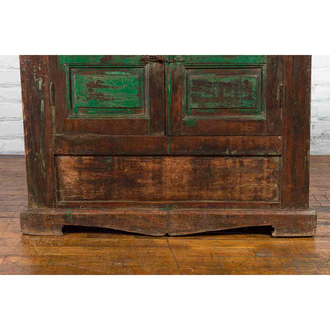19th Century Goan Cabinet with Pairs of Double Doors and Green Painted Panels-YN3681-8. Asian & Chinese Furniture, Art, Antiques, Vintage Home Décor for sale at FEA Home