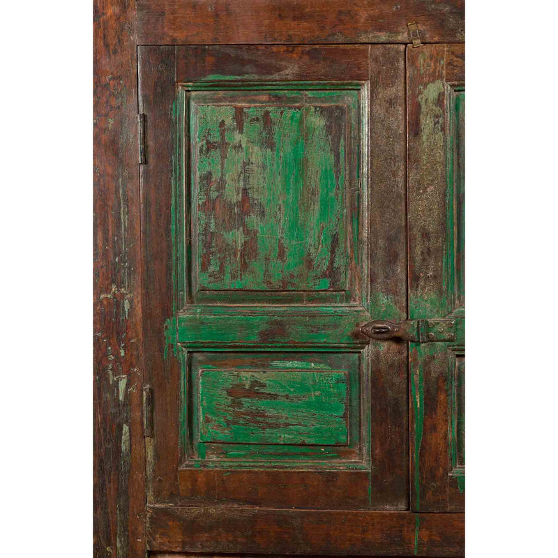 19th Century Goan Cabinet with Pairs of Double Doors and Green Painted Panels-YN3681-9. Asian & Chinese Furniture, Art, Antiques, Vintage Home Décor for sale at FEA Home