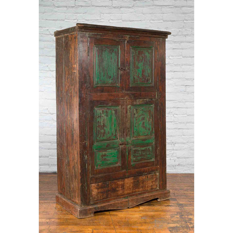 19th Century Goan Cabinet with Pairs of Double Doors and Green Painted Panels-YN3681-2. Asian & Chinese Furniture, Art, Antiques, Vintage Home Décor for sale at FEA Home